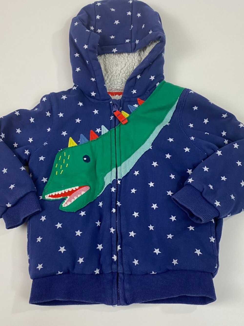 Mini Boden Full Zip Applique dinosaur fleece sweatshirt  hoodie size 18-24 M